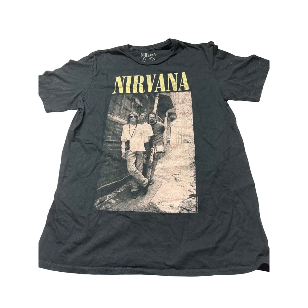Nirvana Graphic Band Tee Black Short Sleeve Crewneck Grunge T-Shirt Mens Small
